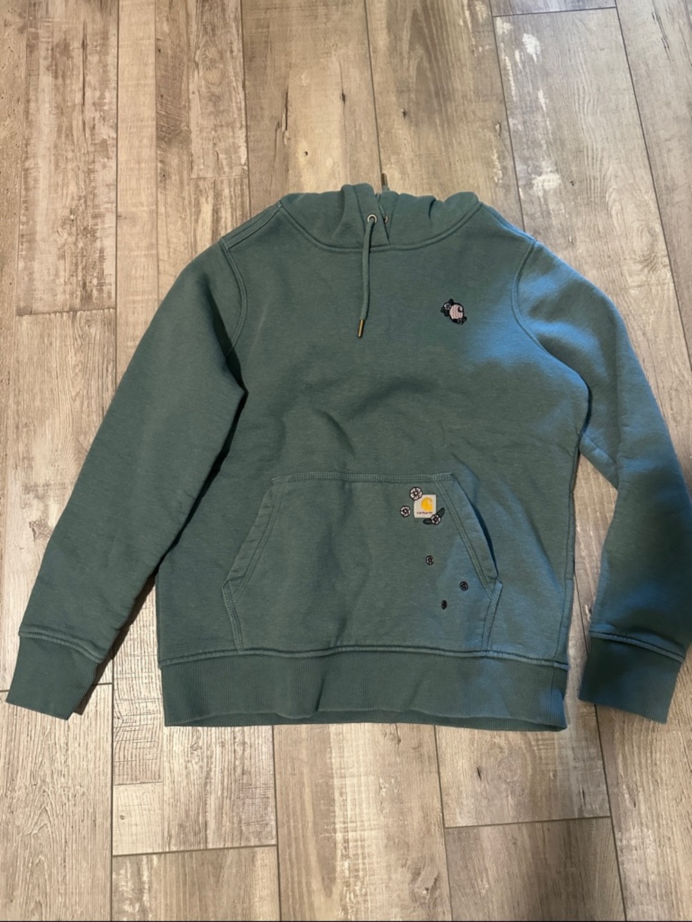 Carhartt Teal Green Hoodie with Small Embroidered Details